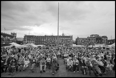 One of the many mass demonstrations in the Zocalo in Mexico City.